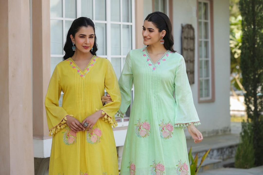 Kapil lime embroidery cotton co-ord set