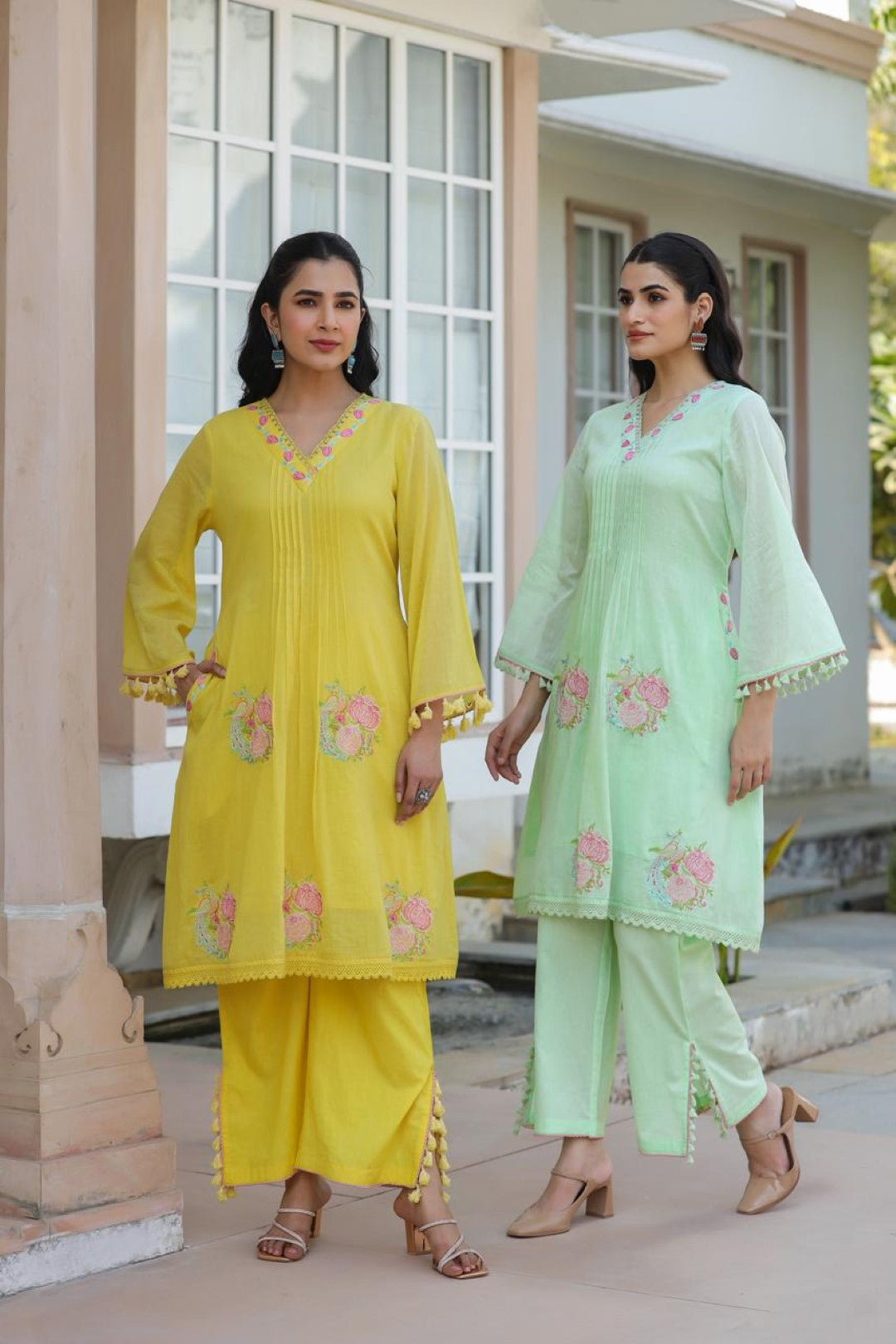 Kapil lime embroidery cotton co-ord set