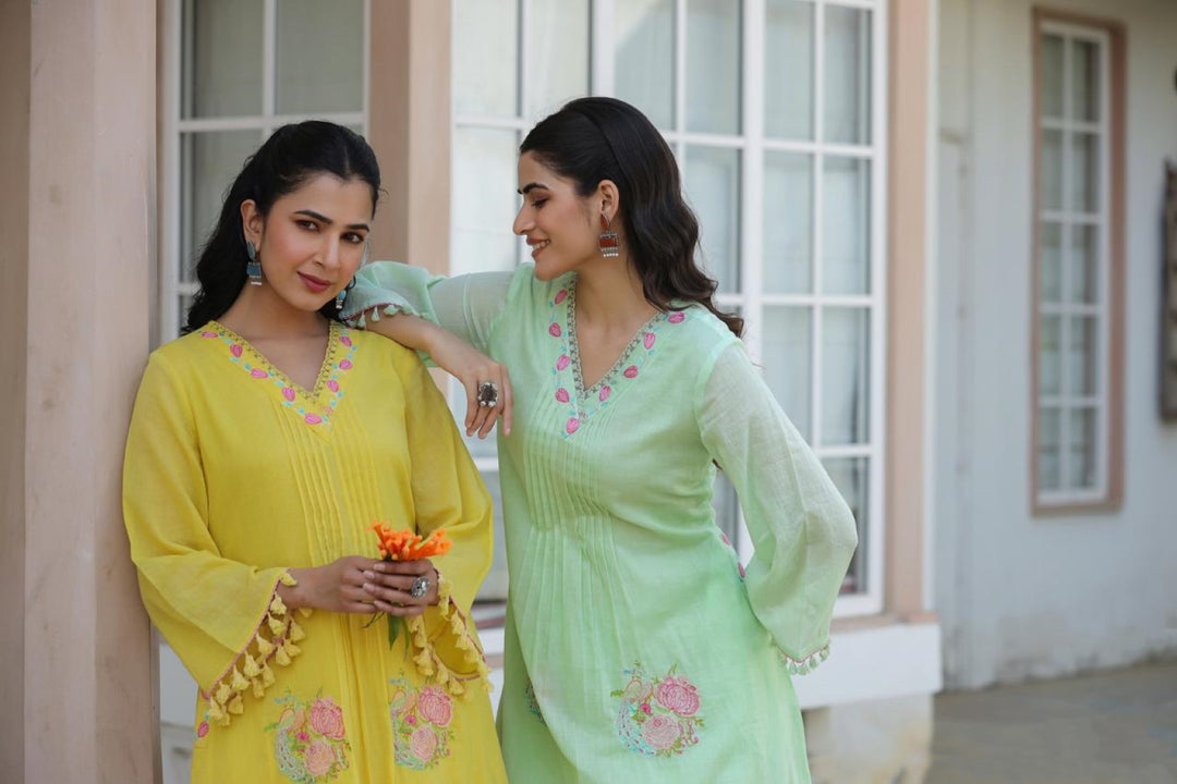 Kapil lime embroidery cotton co-ord set