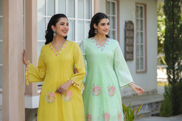 Kapil lime embroidery cotton co-ord set