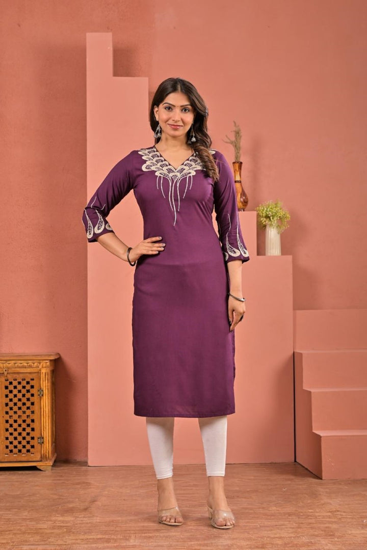 Chandri Wine Embroidered Kurti