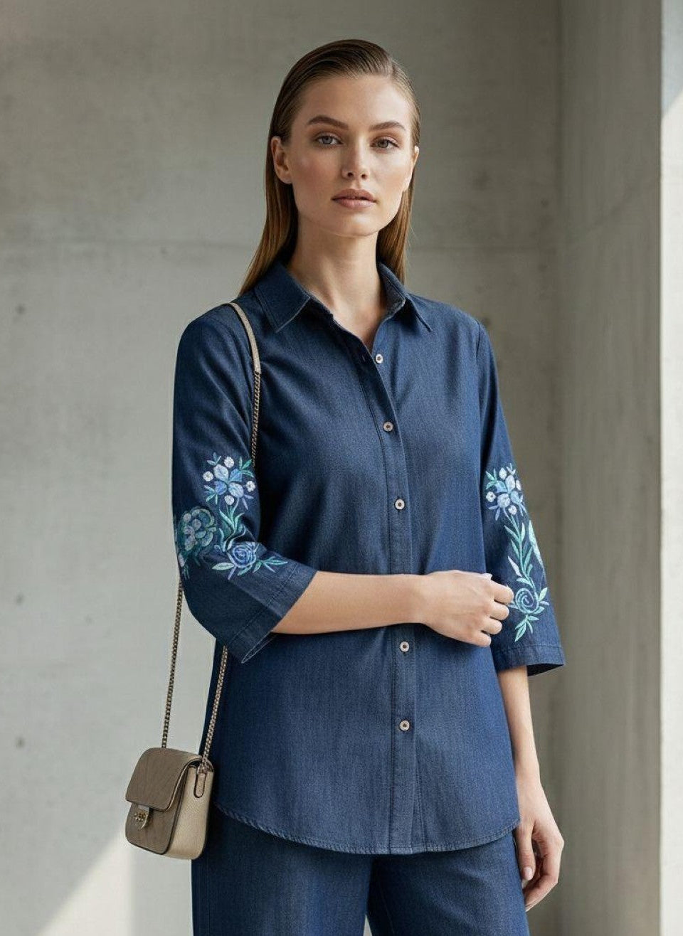 Prisha indi embroidery denim co-ord set