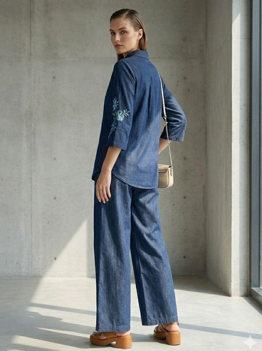 Prisha indi embroidery denim co-ord set