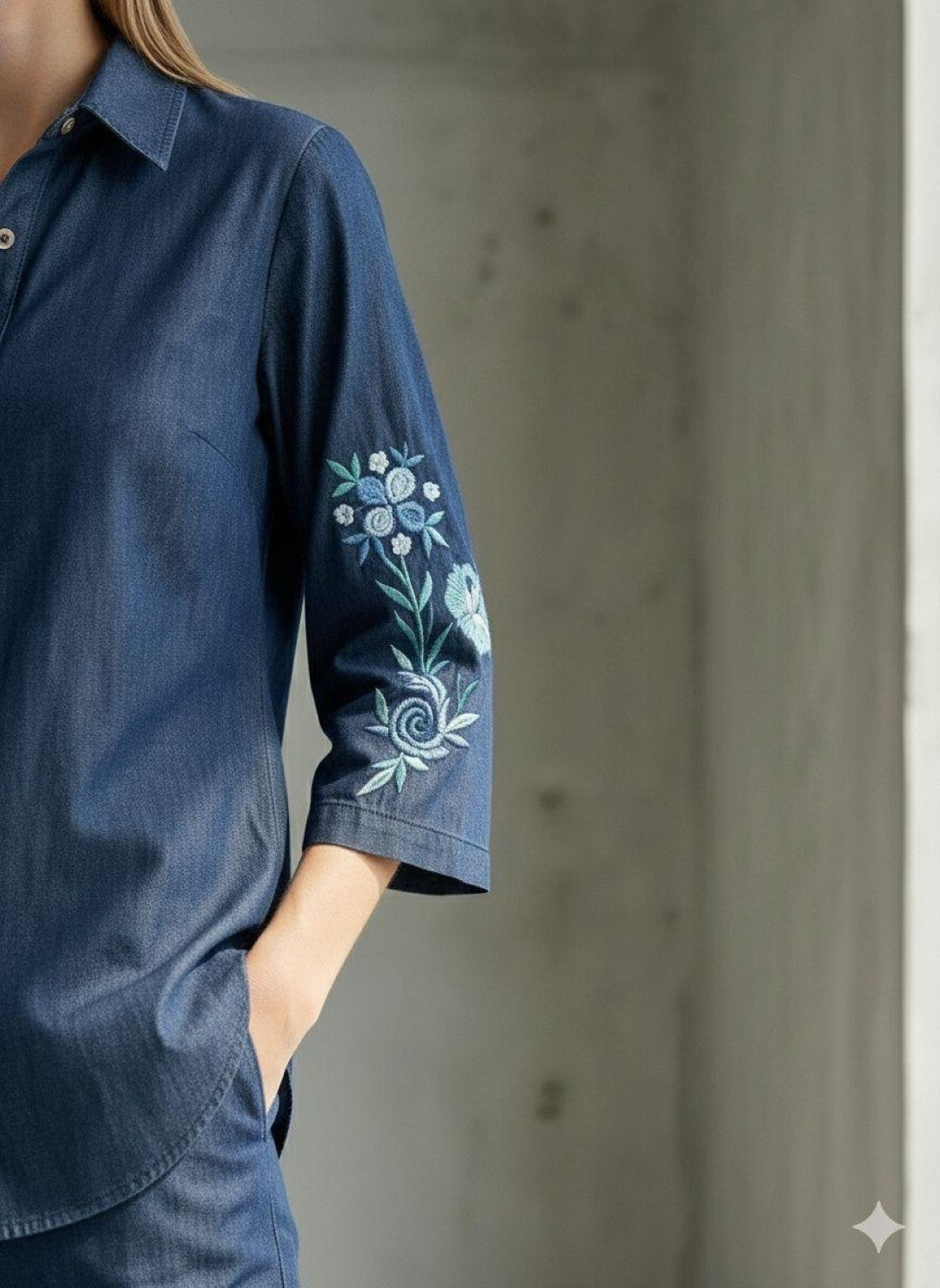 Prisha indi embroidery denim co-ord set