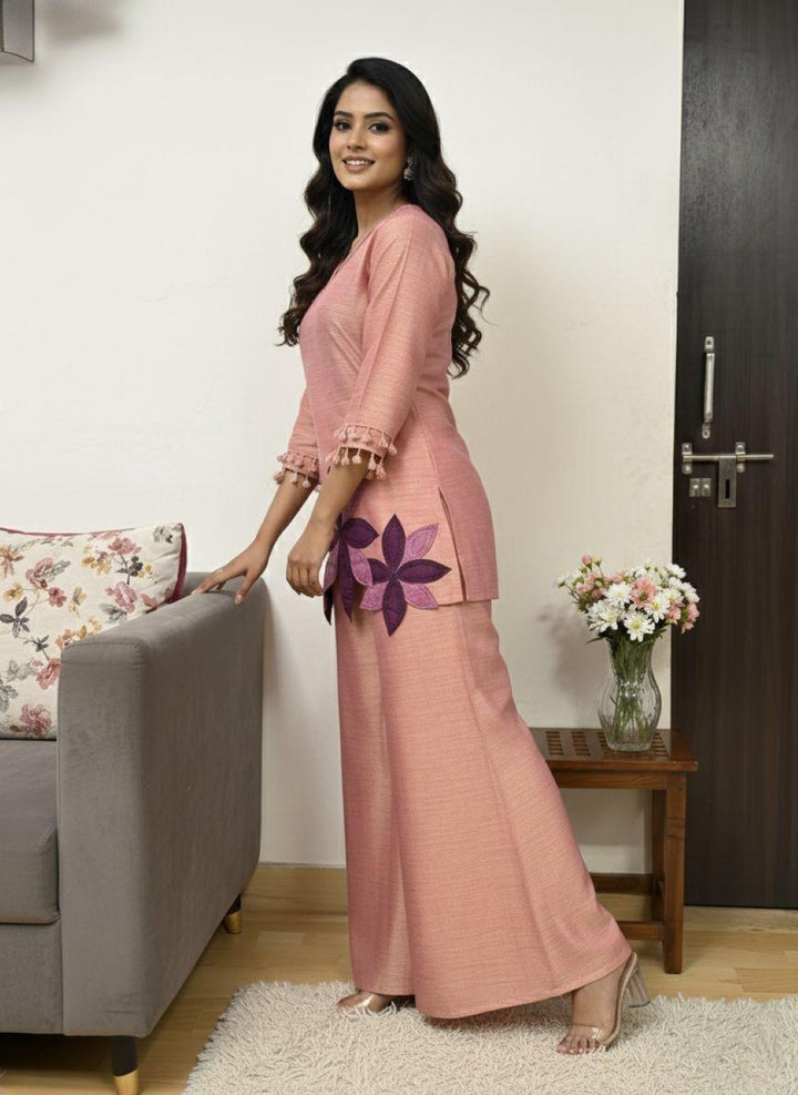 Prisha salmon embroidery co-ord set