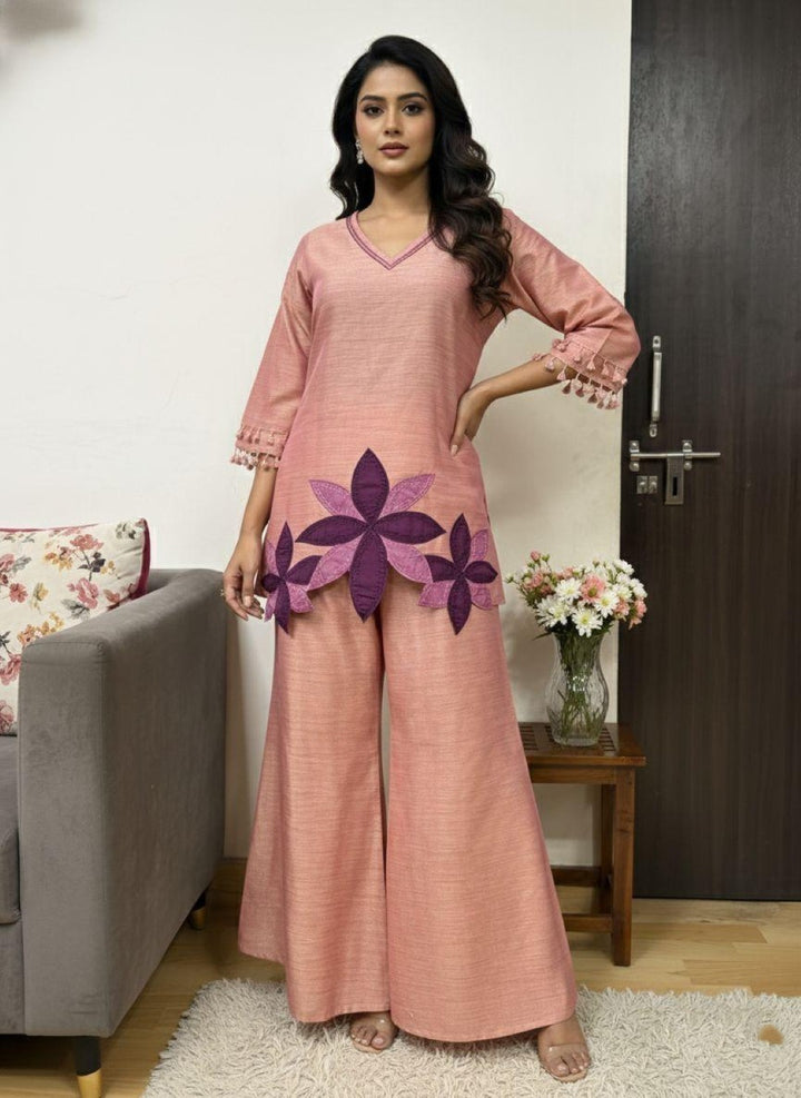 Prisha salmon embroidery co-ord set