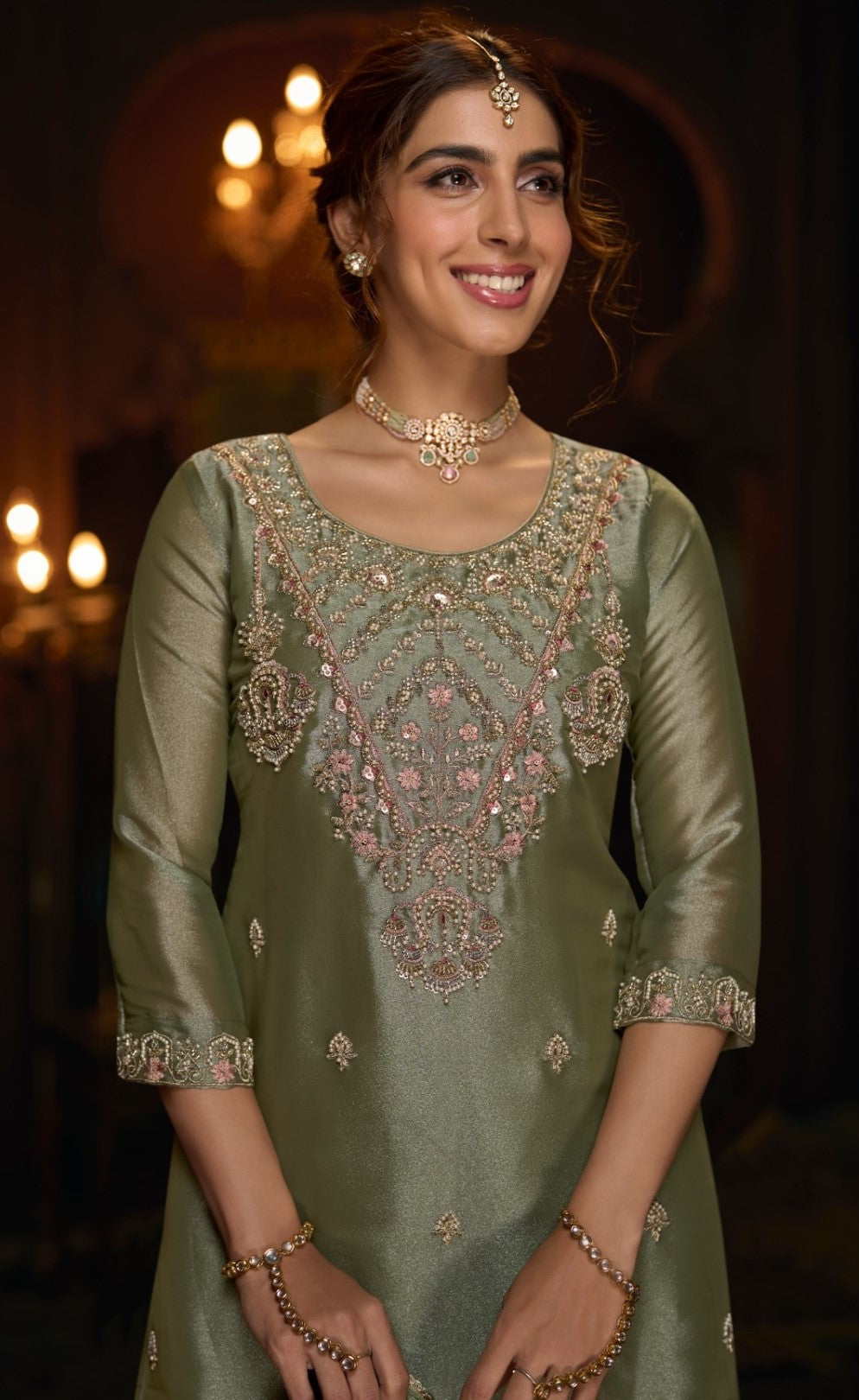 Haniya pear full work sharara set