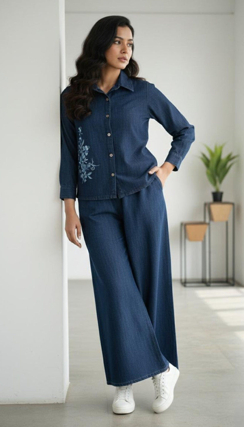 Prisha tiffany embroidery denim co-ord set