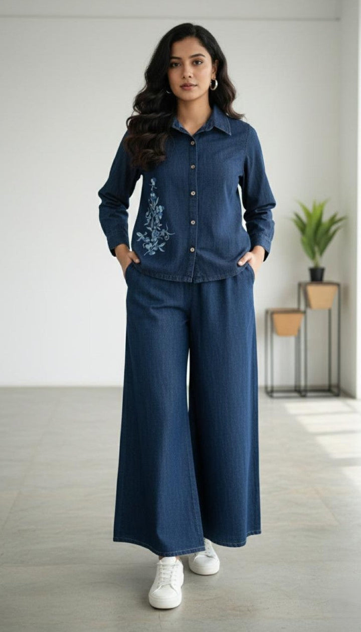 Prisha tiffany embroidery denim co-ord set