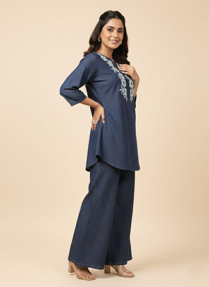 Prisha royal embroidery denim co-ord set