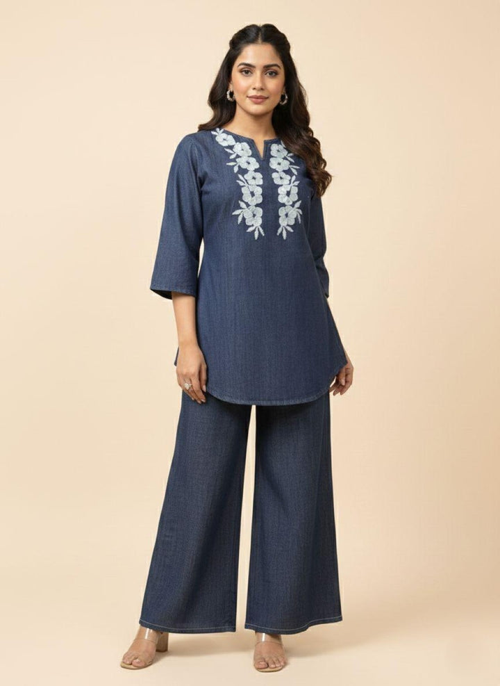 Prisha royal embroidery denim co-ord set