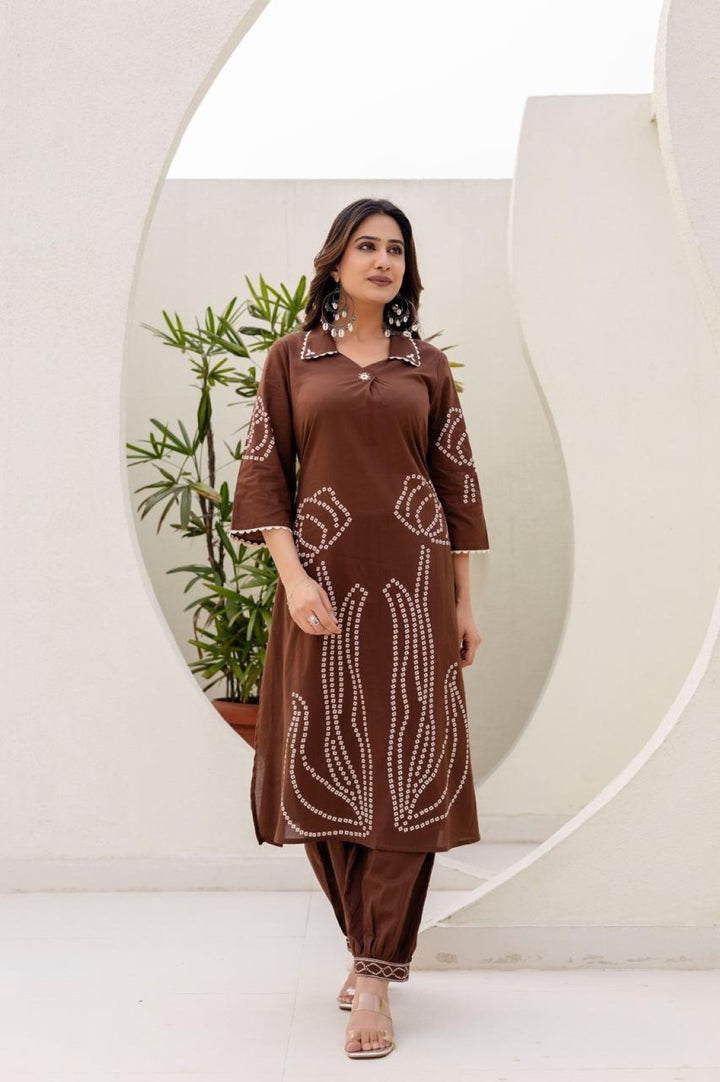 Girnar tan cotton suit set