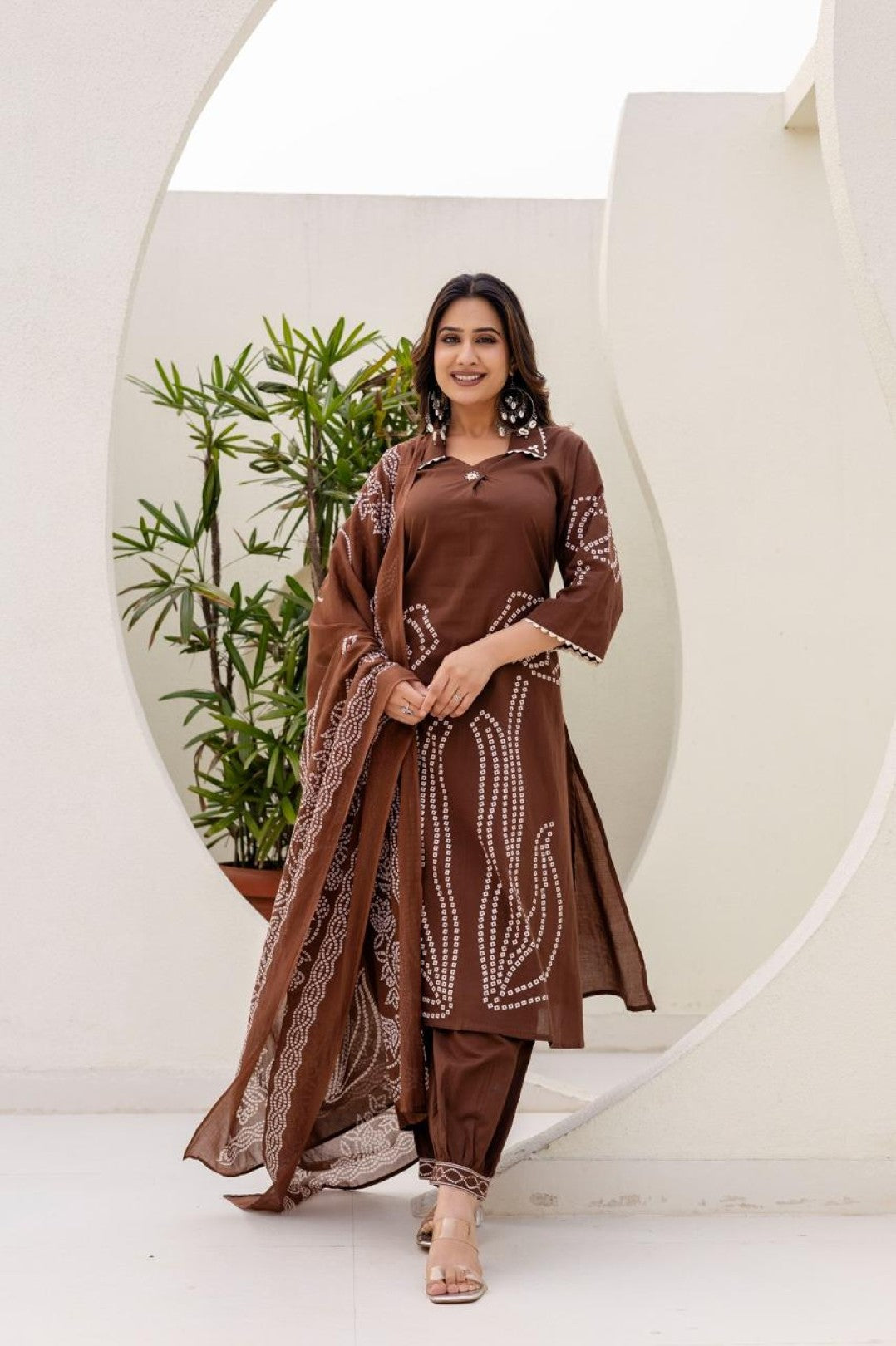Girnar tan cotton suit set