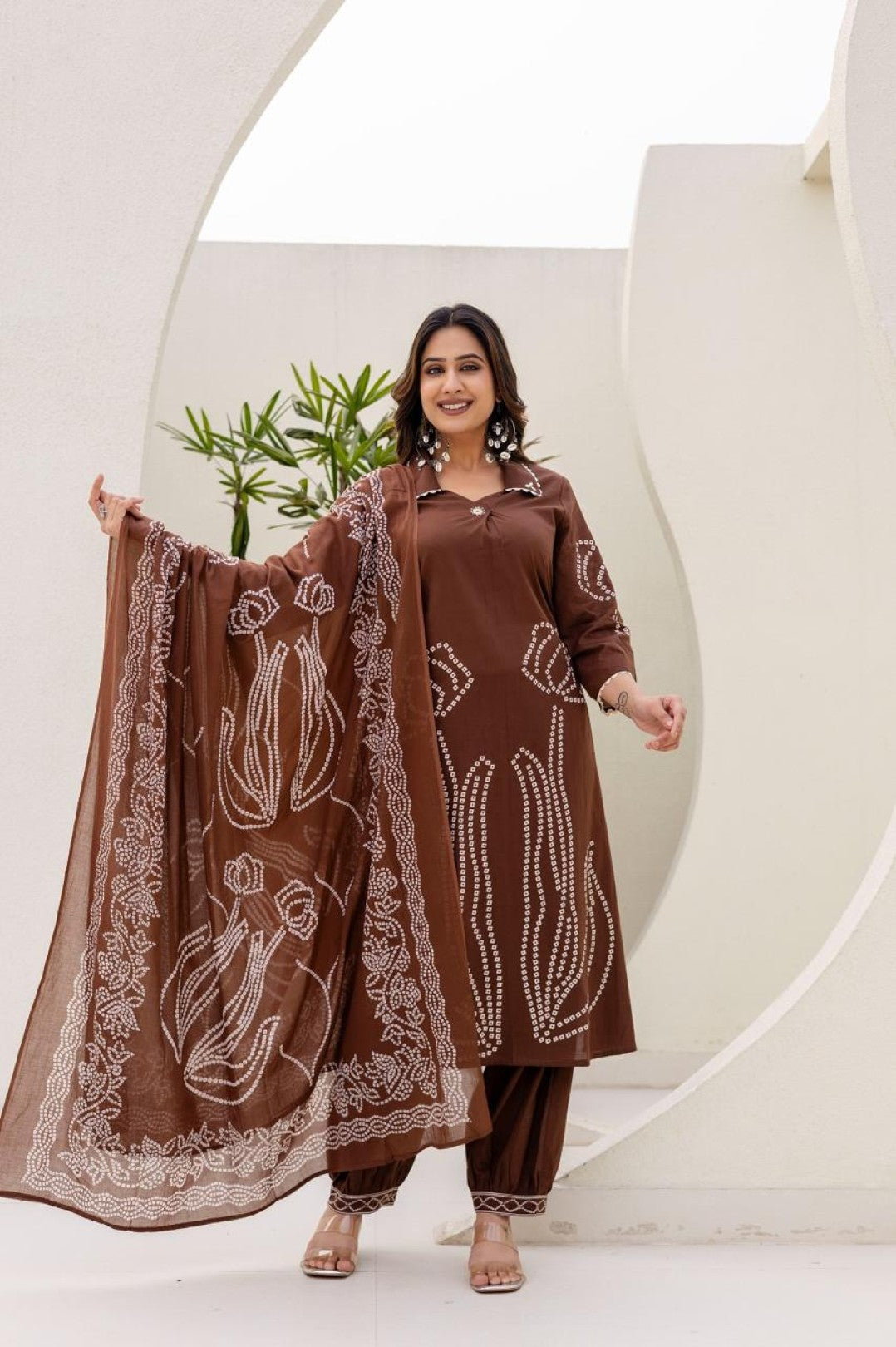 Girnar tan cotton suit set