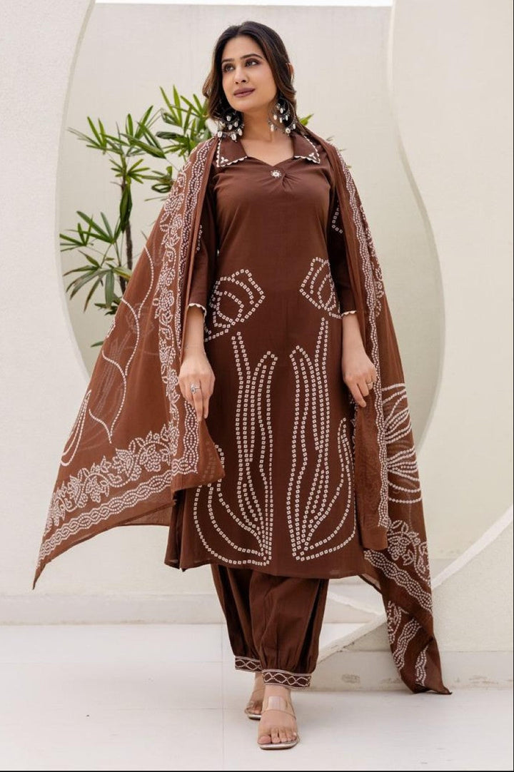 Girnar tan cotton suit set