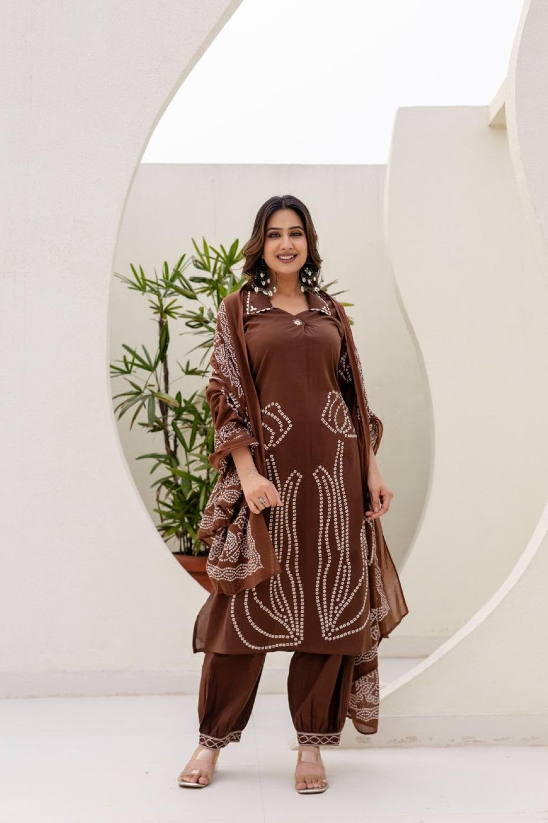 Girnar tan cotton suit set