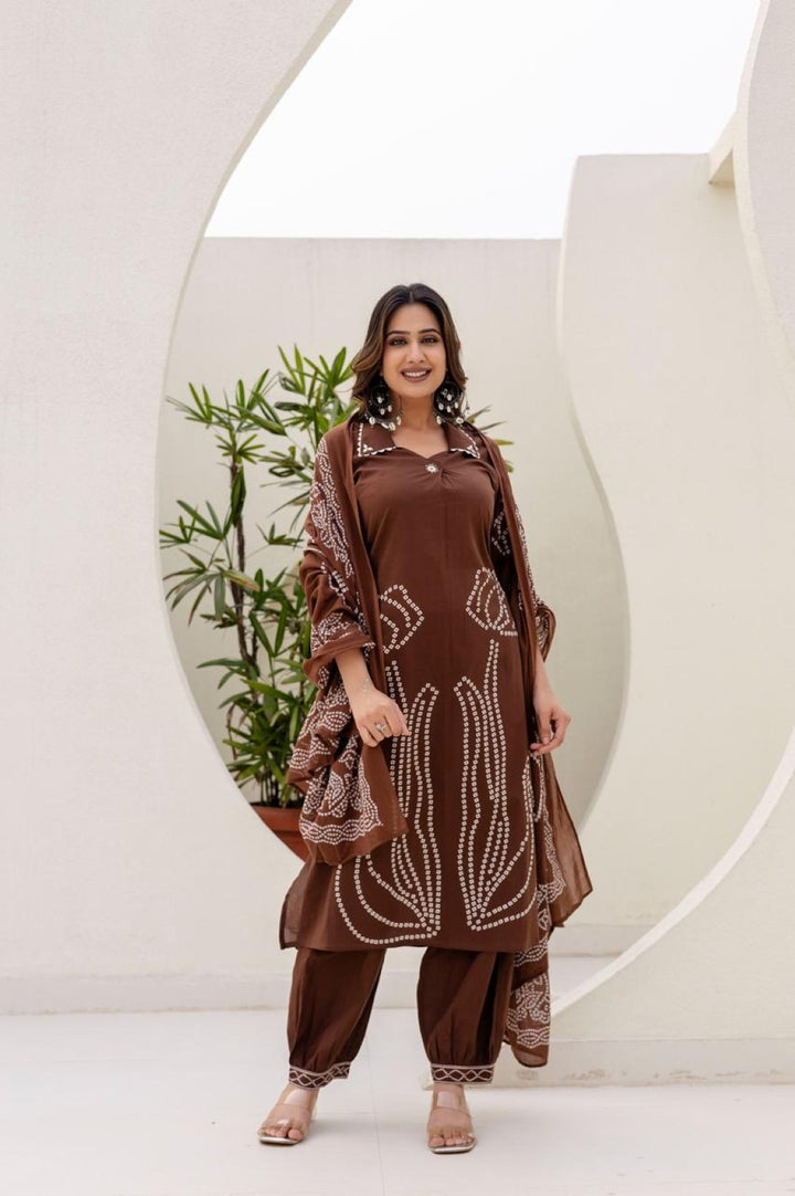 Girnar tan cotton suit set