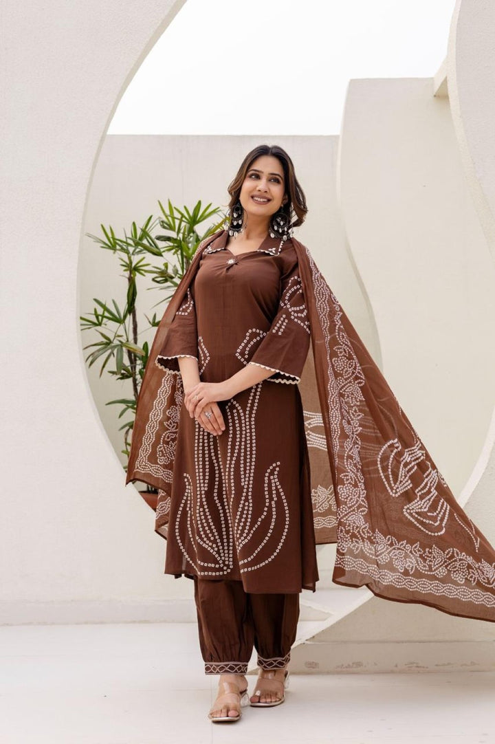 Girnar tan cotton suit set
