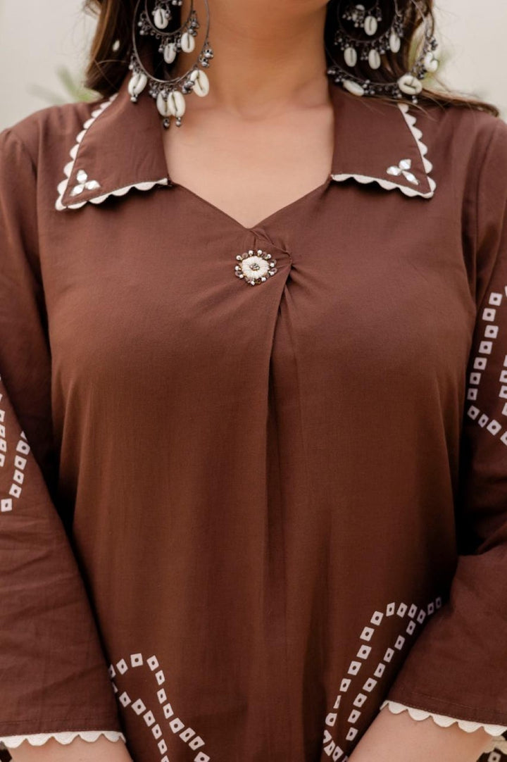 Girnar tan cotton suit set