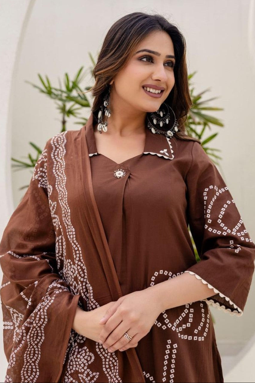 Girnar tan cotton suit set