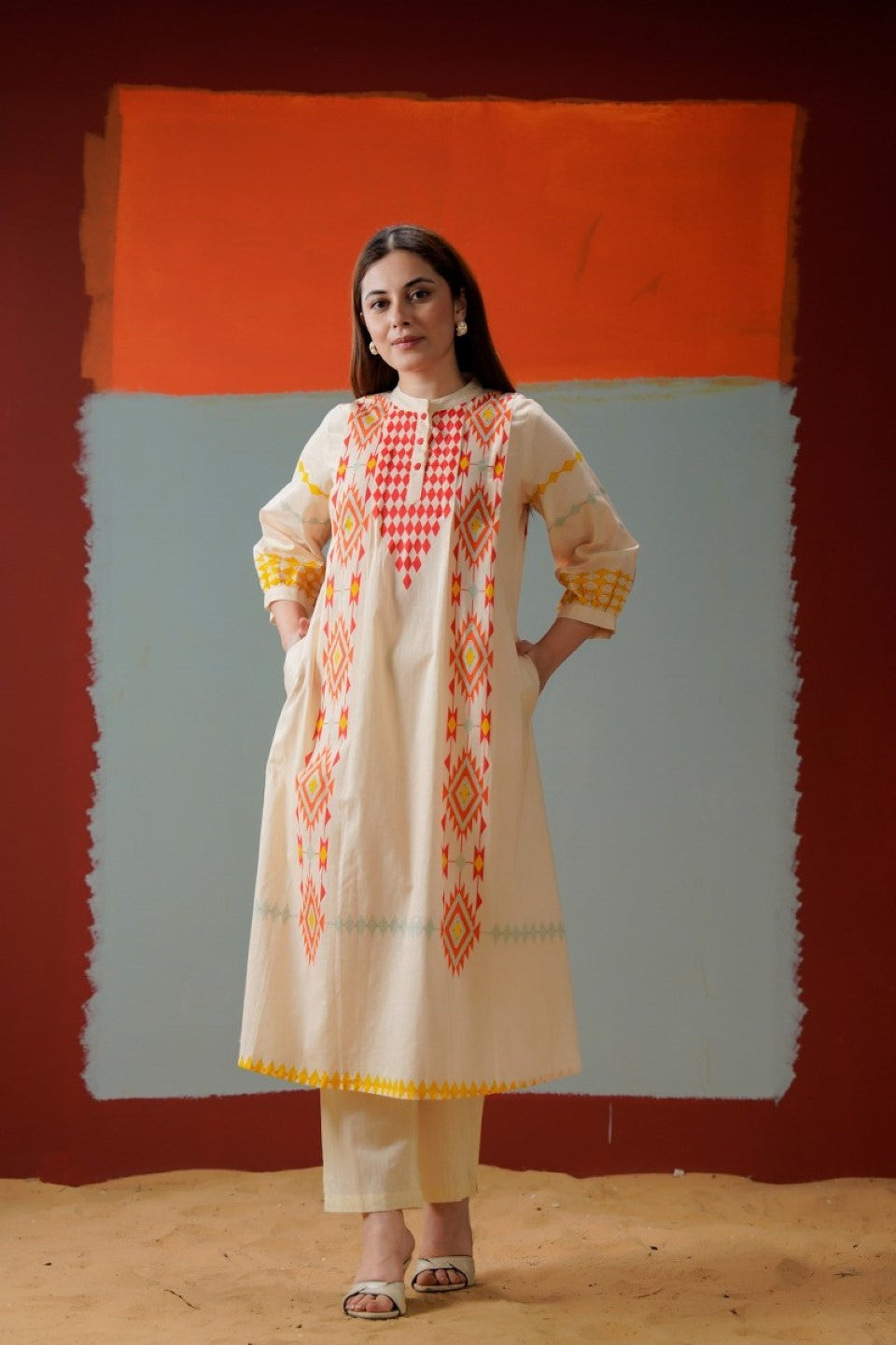 Tatva coral cotton kurta pant set