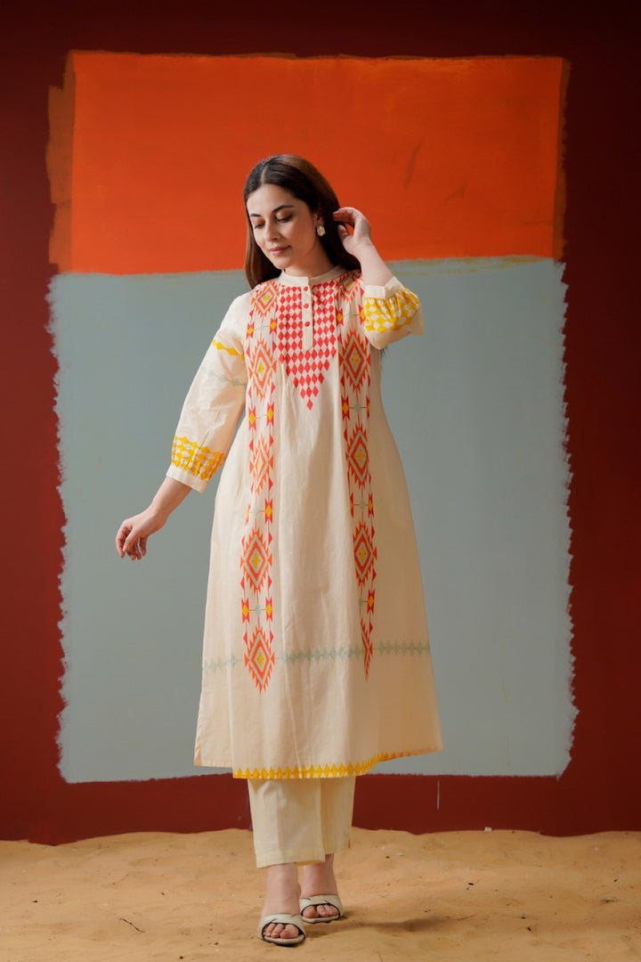 Tatva coral cotton kurta pant set