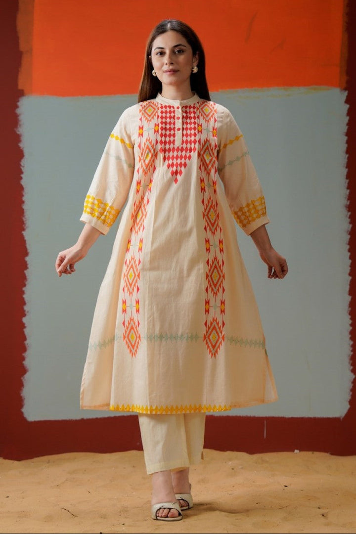 Tatva coral cotton kurta pant set