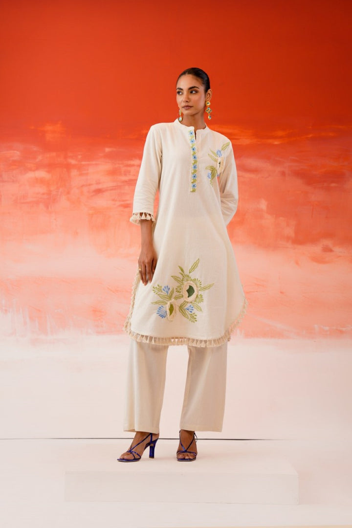 Tatva vanilla embroidery cotton co-ord set