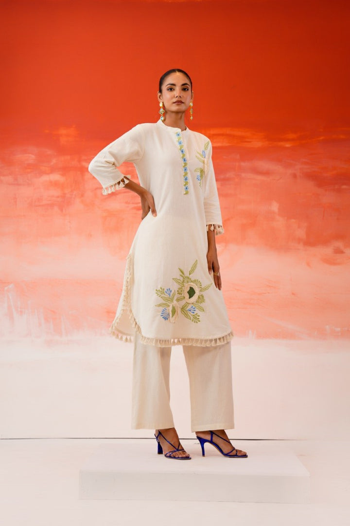 Tatva vanilla embroidery cotton co-ord set