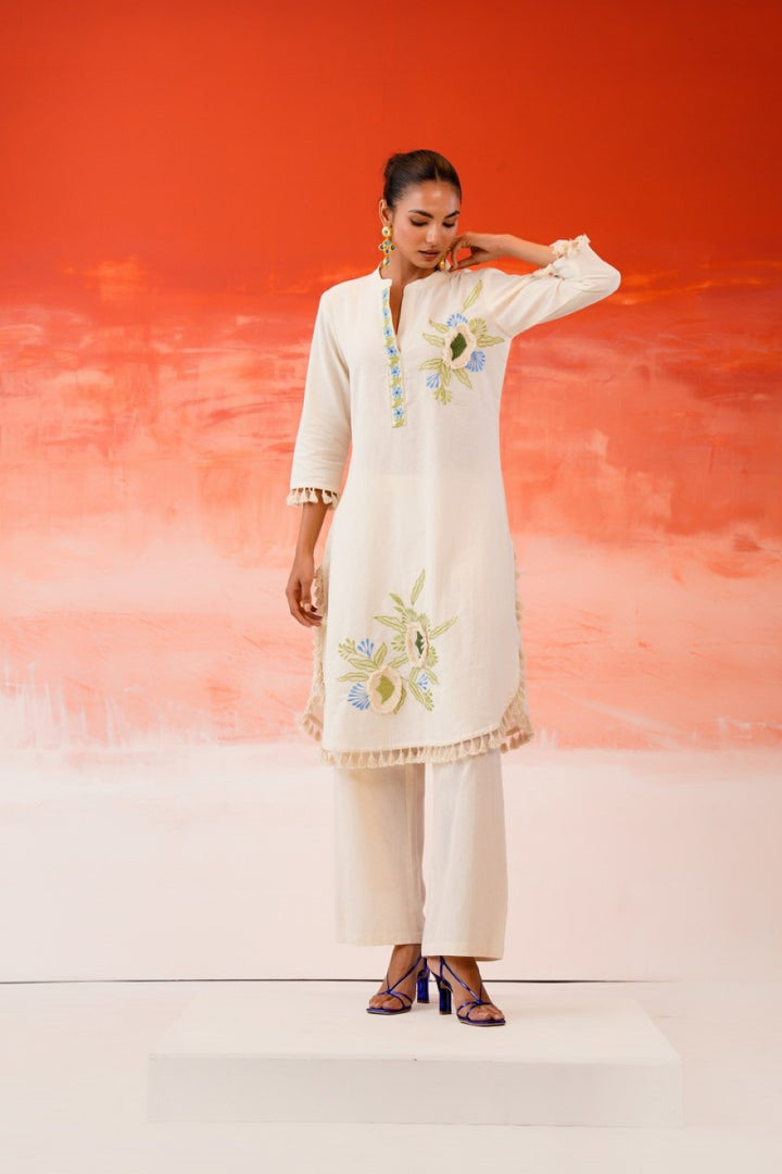 Tatva vanilla embroidery cotton co-ord set