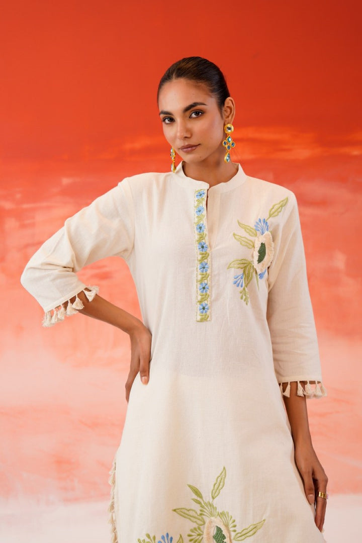 Tatva vanilla embroidery cotton co-ord set