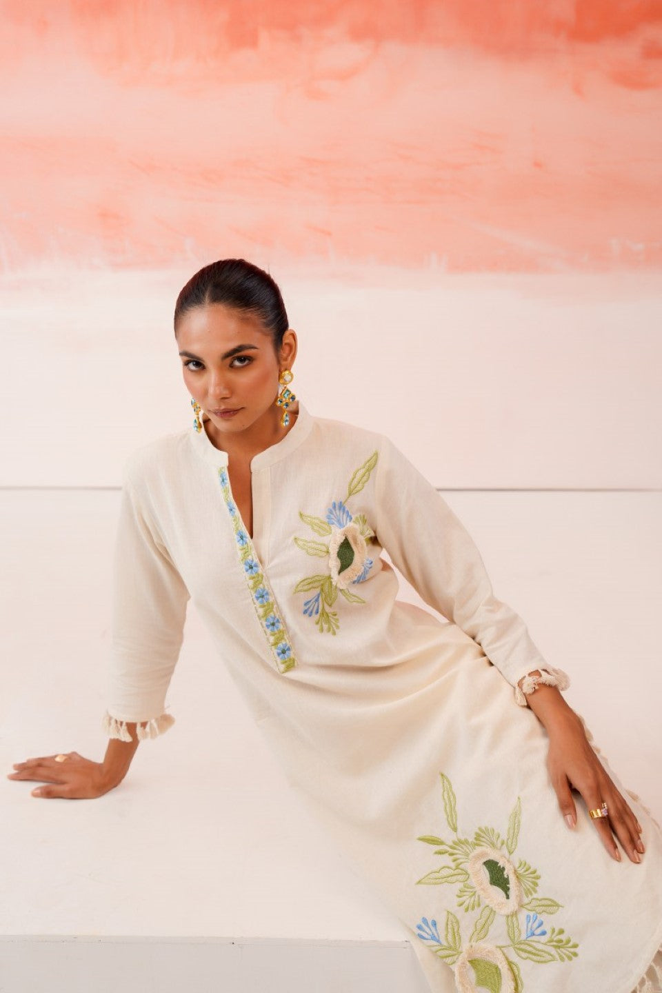 Tatva vanilla embroidery cotton co-ord set