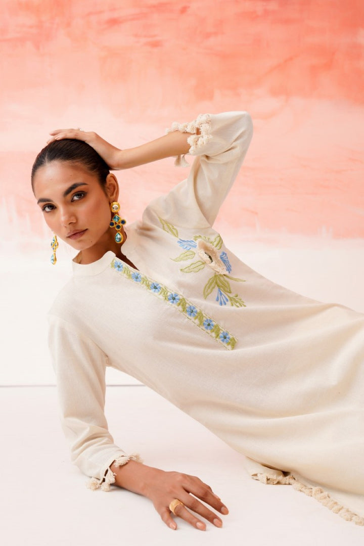 Tatva vanilla embroidery cotton co-ord set