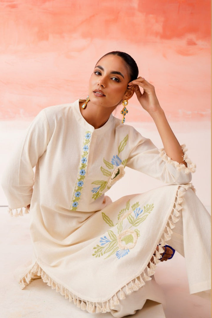 Tatva vanilla embroidery cotton co-ord set