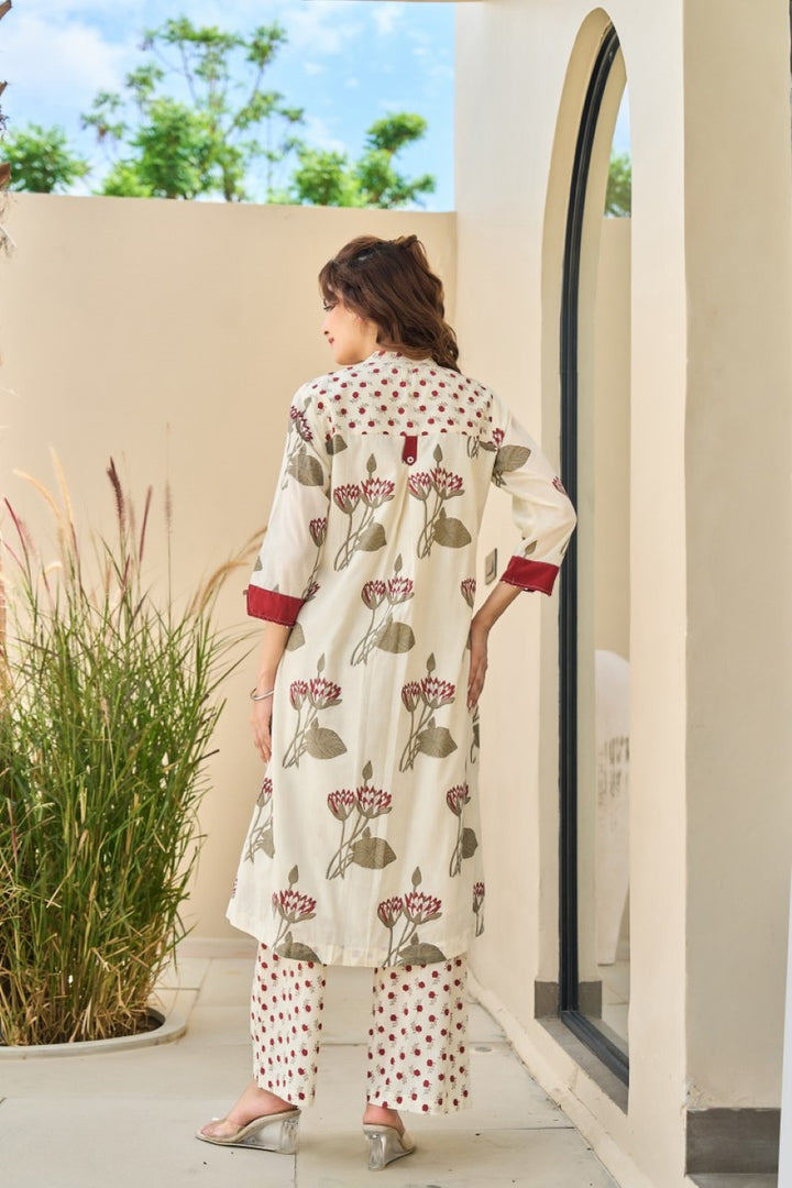 Tatva Cream cotton kurta pant set