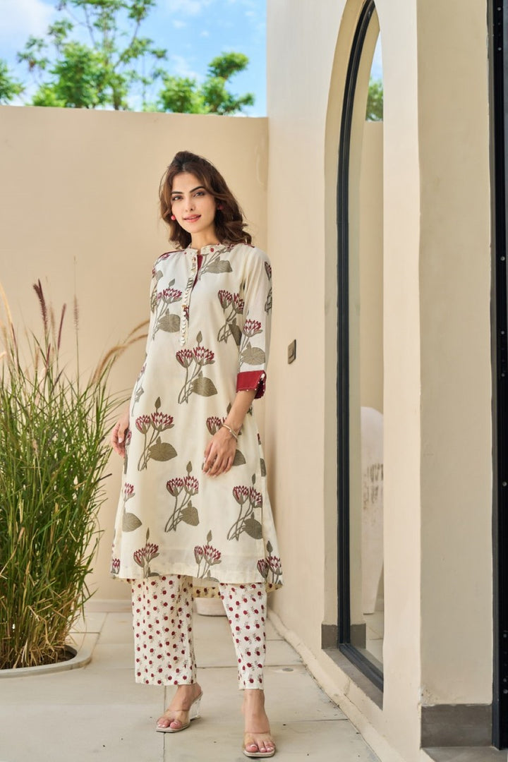 Tatva Cream cotton kurta pant set