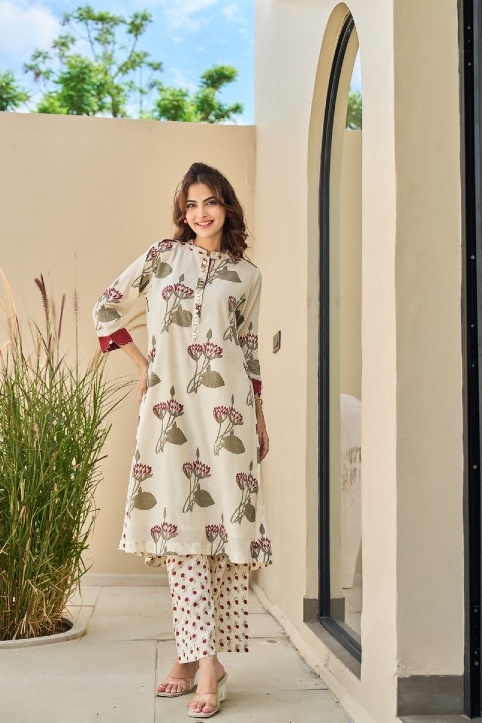 Tatva Cream cotton kurta pant set