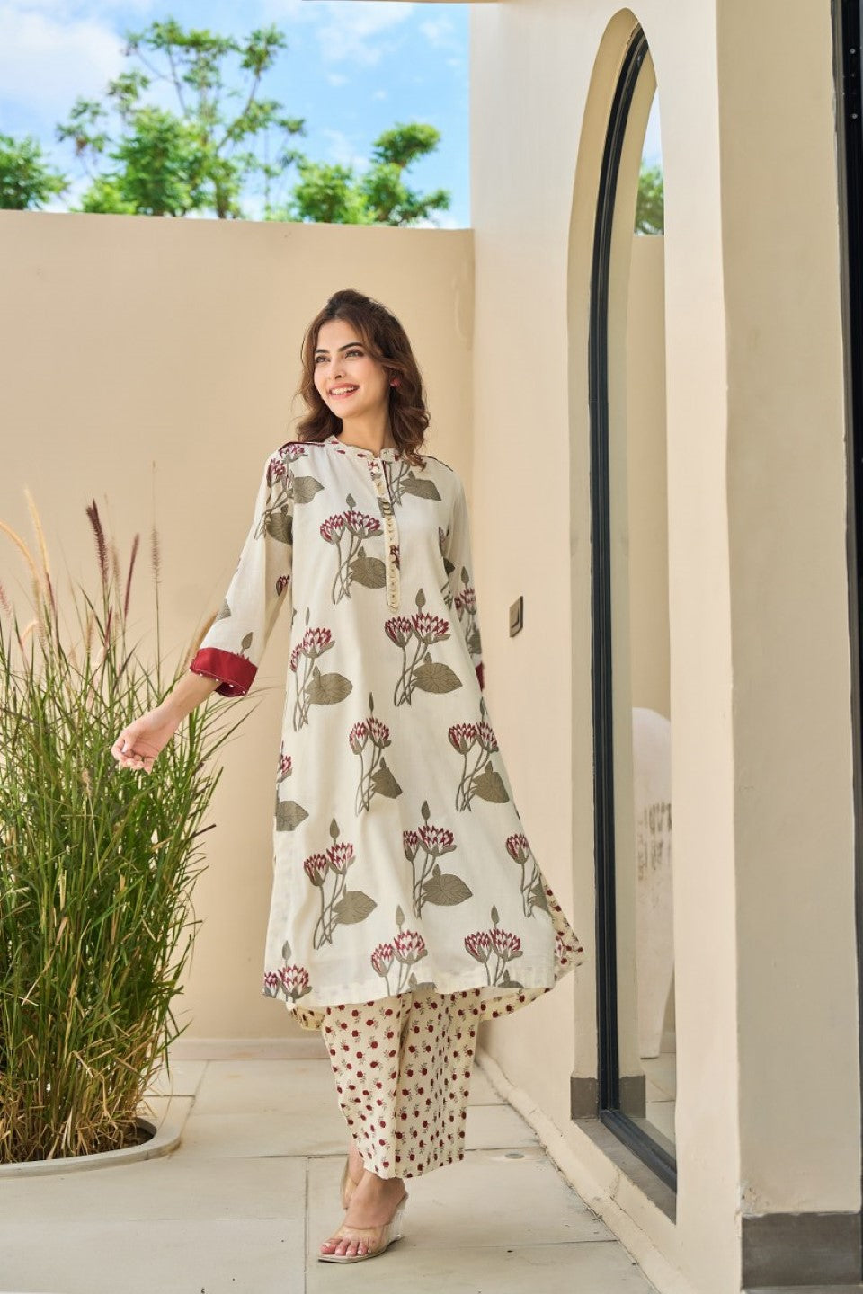 Tatva Cream cotton kurta pant set