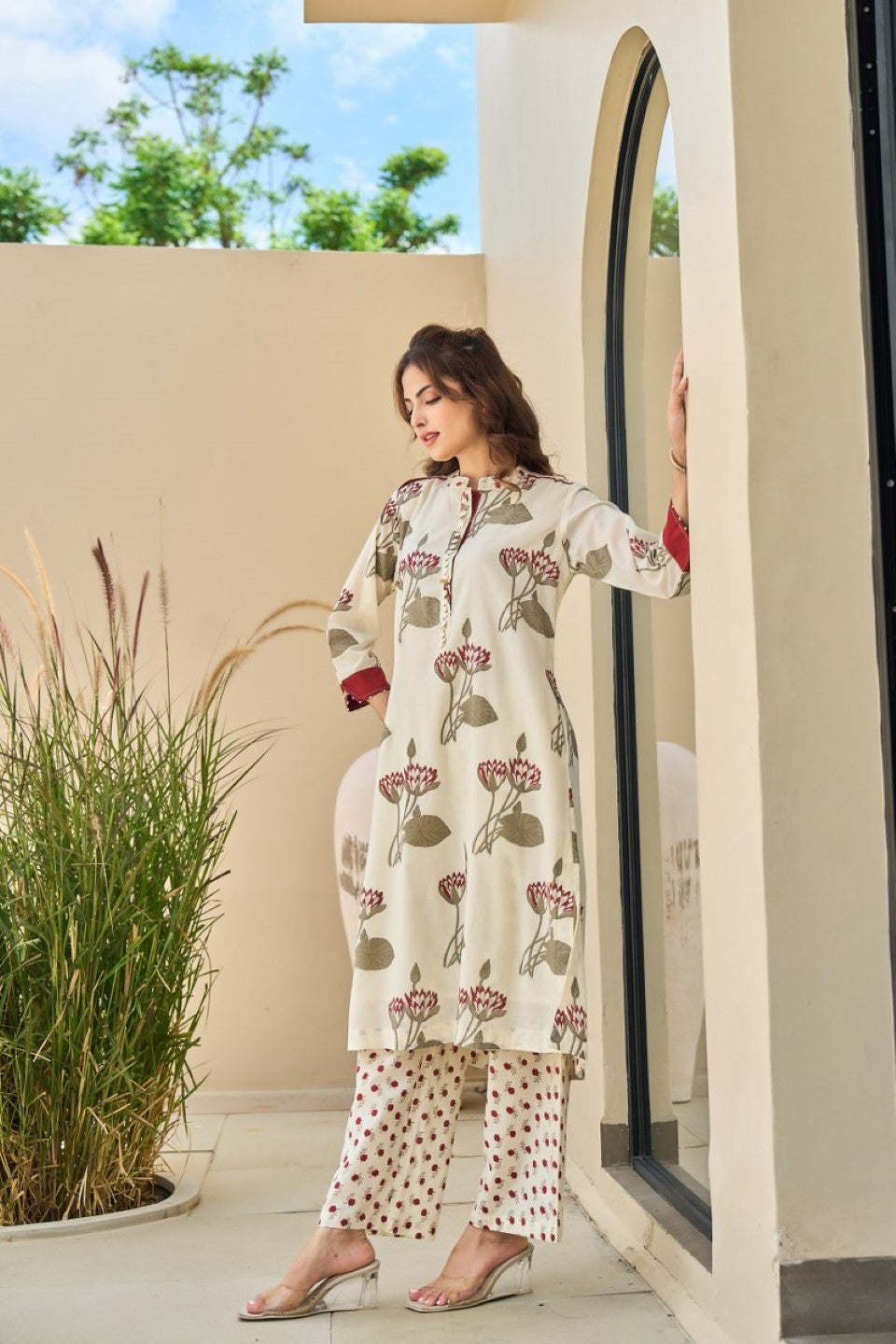 Tatva Cream cotton kurta pant set