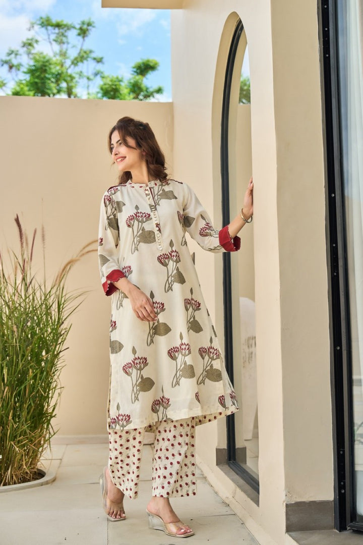 Tatva Cream cotton kurta pant set