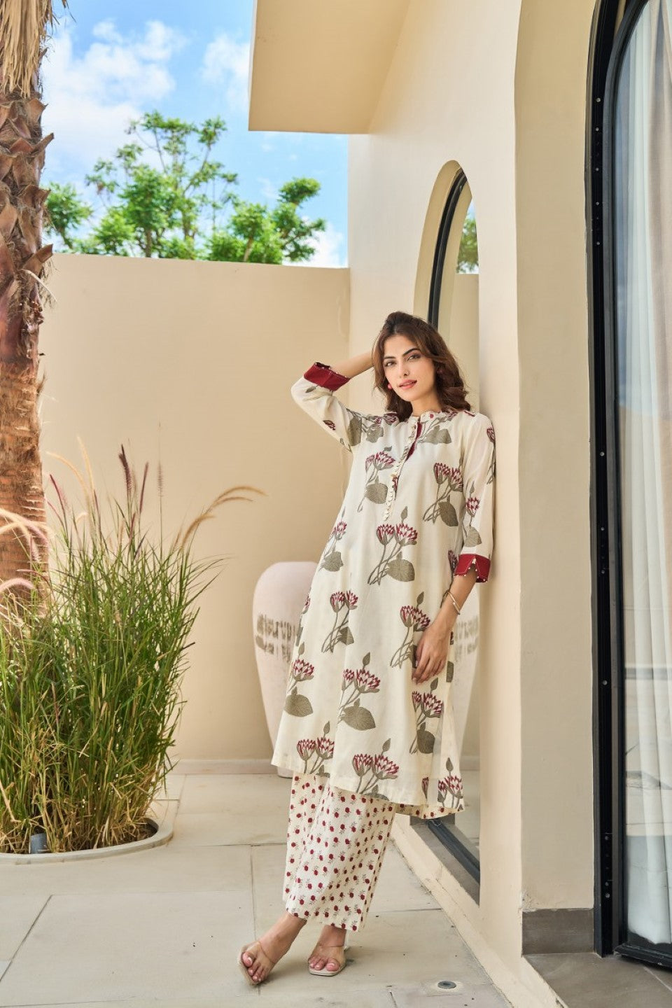 Tatva Cream cotton kurta pant set