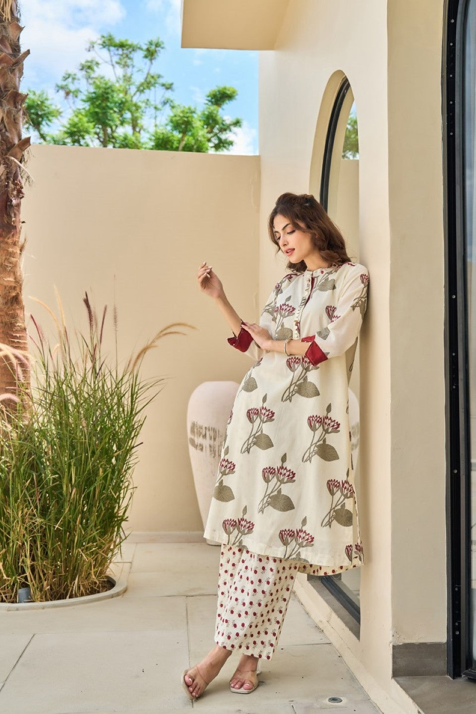 Tatva Cream cotton kurta pant set