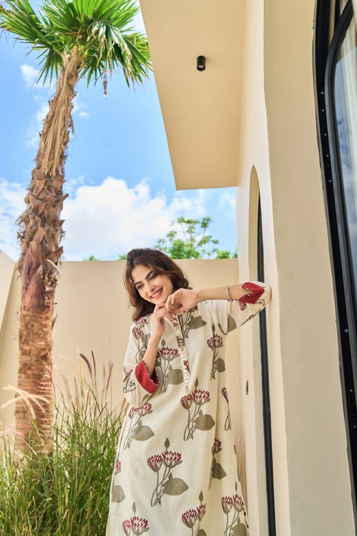 Tatva Cream cotton kurta pant set