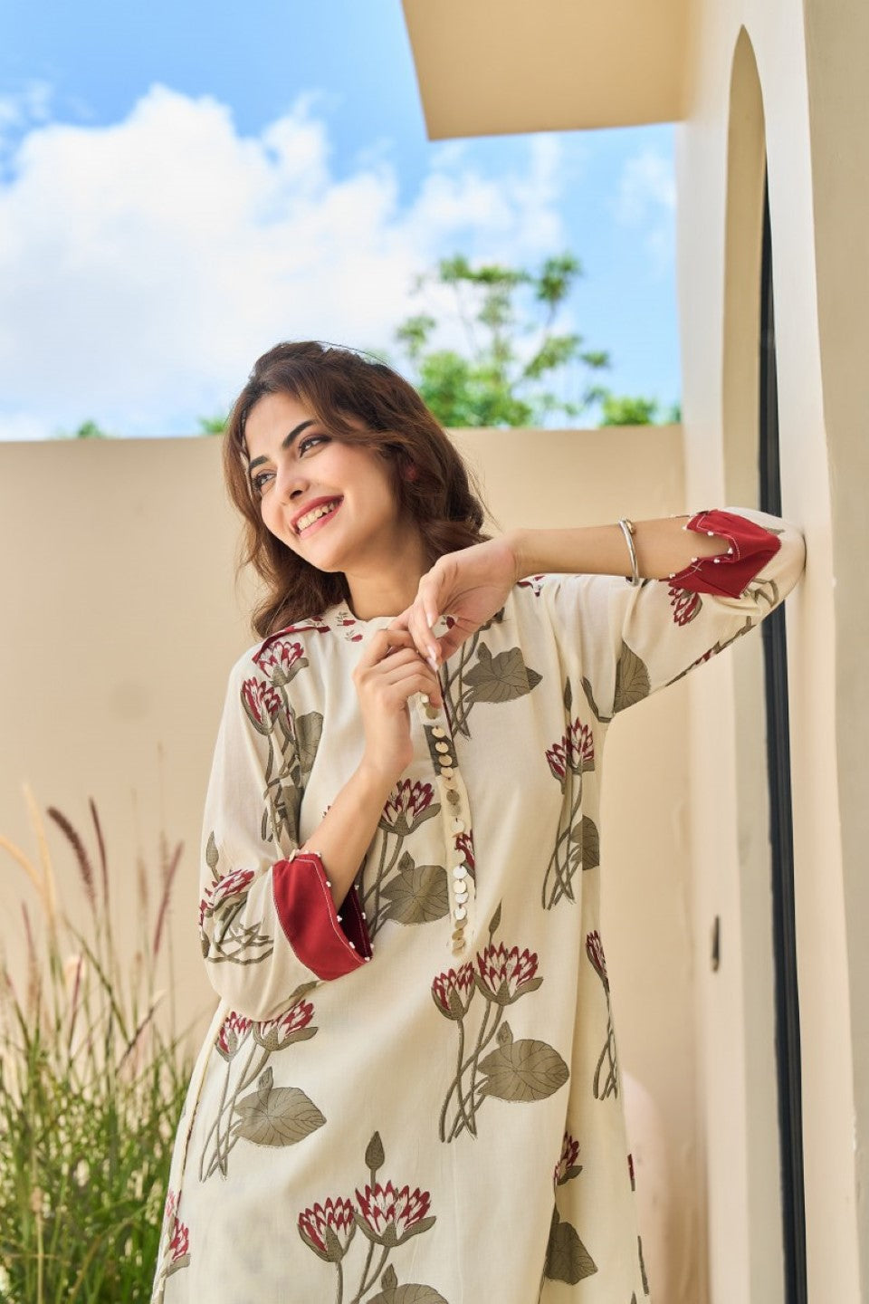 Tatva Cream cotton kurta pant set