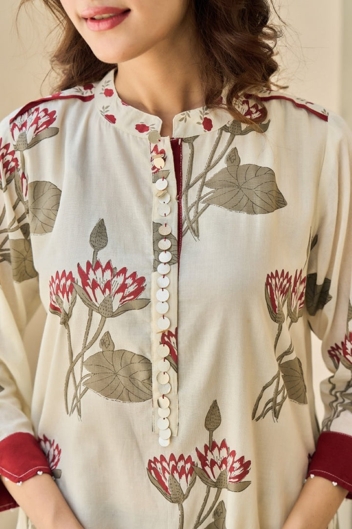 Tatva Cream cotton kurta pant set