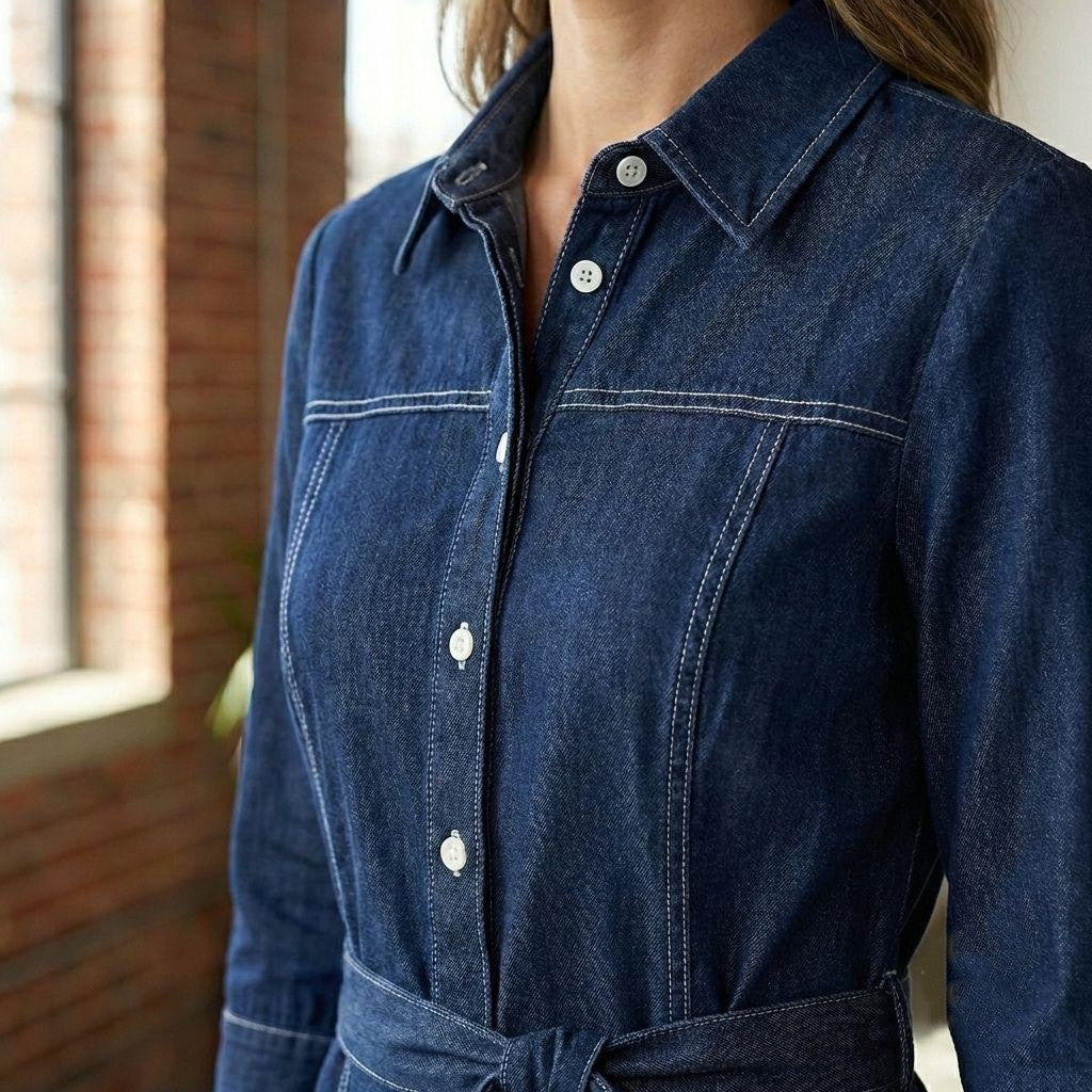 Prisha Navy denim cotton dress