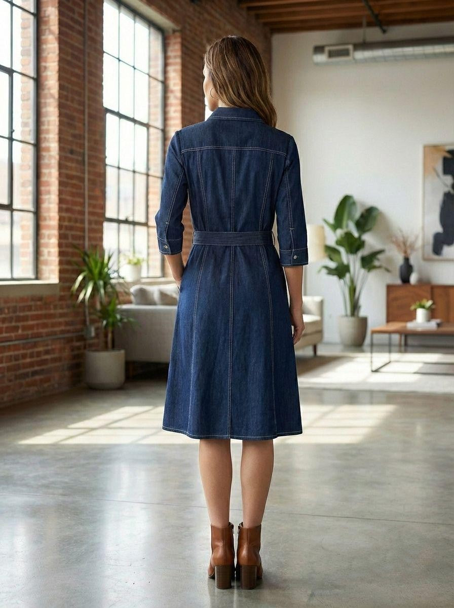 Prisha Navy denim cotton dress