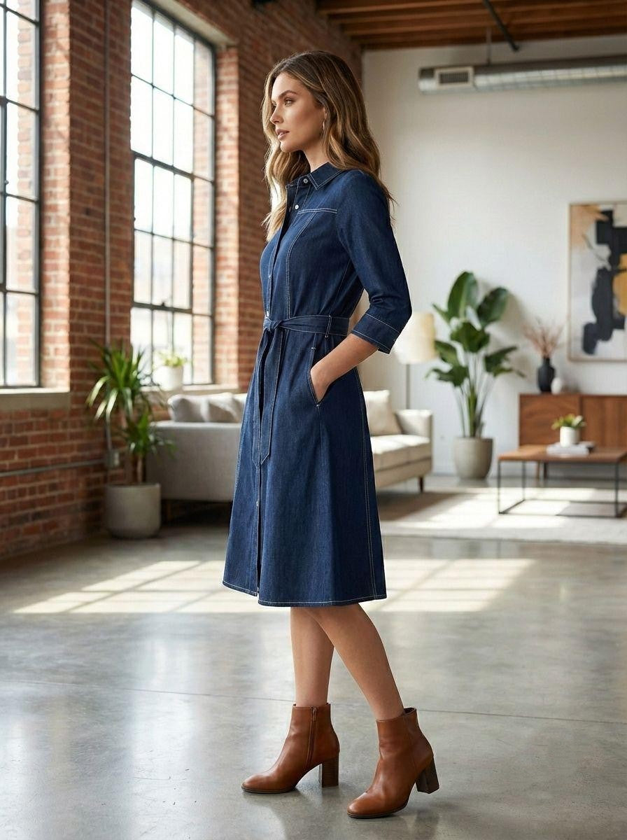 Prisha Navy denim cotton dress