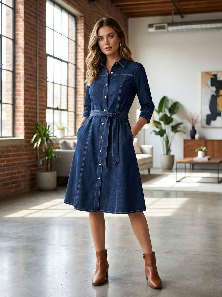 Prisha Navy denim cotton dress