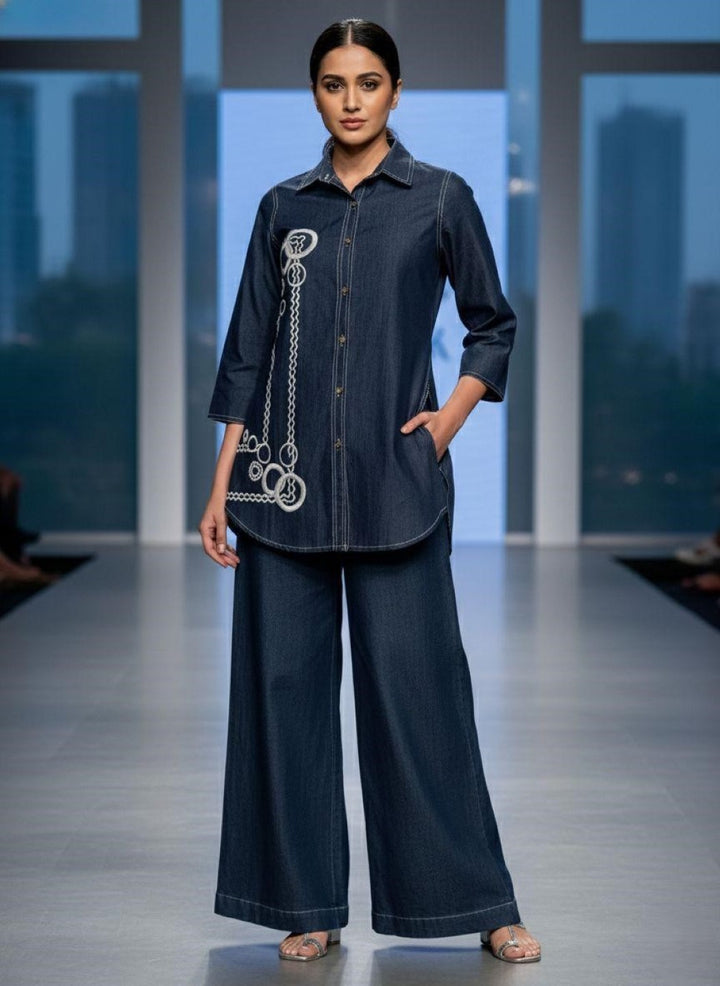 Prisha penn embroidery denim co-ord set